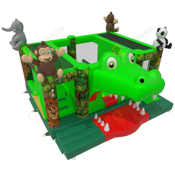 Dmuchany plac zabaw "krokodyl" w motywie dżungli  - 1