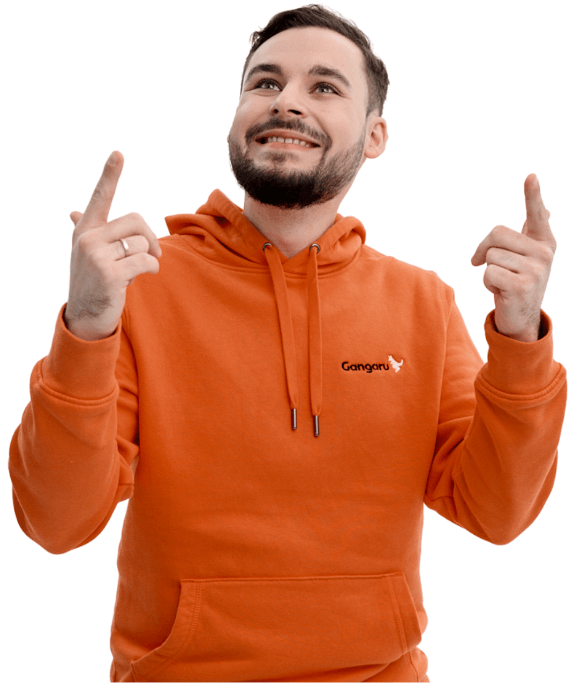 Person pointing upwards